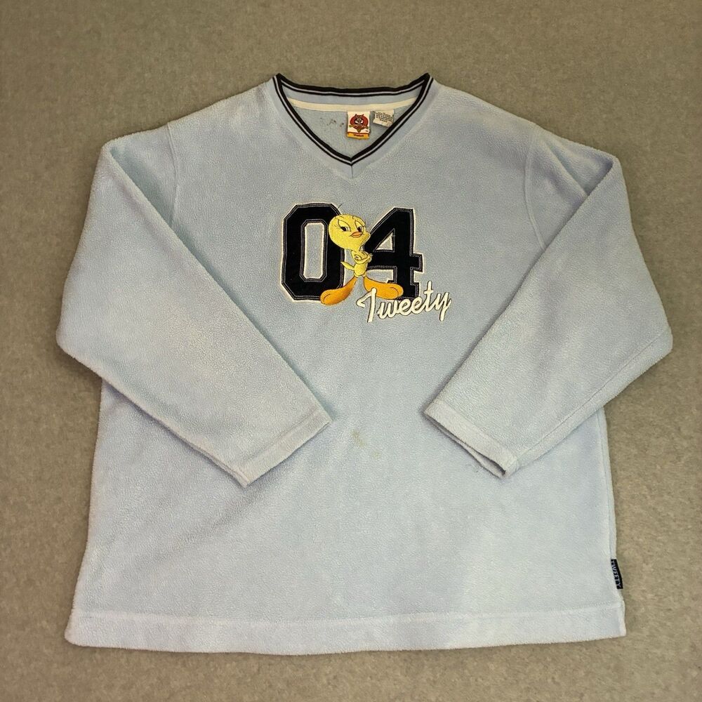 Women’s Looney Tunes Tweety Bird Fleece Pullover Blue V Neck Sweatshirt 1X